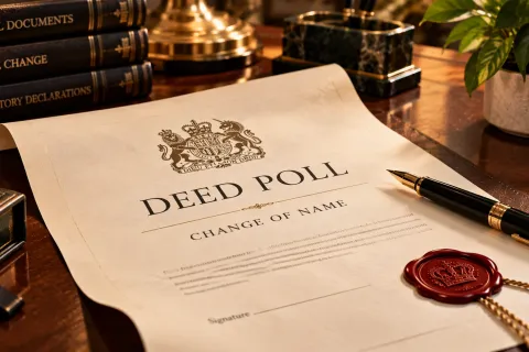 Deed poll for a change of name, with a wax seal and fountain pen